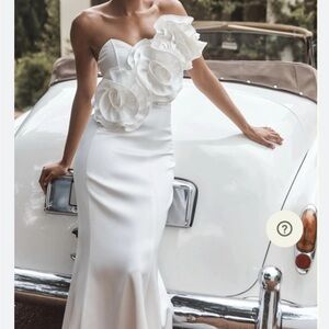 Meshki Strapless White Dress with Floral Accents